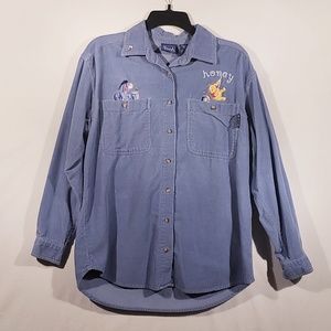 Vintage Disney Pooh corduroy button blue small